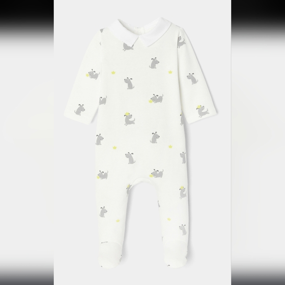 Jacadi White and Gray Dog Print Footies One Piece - Picture 6 of 9